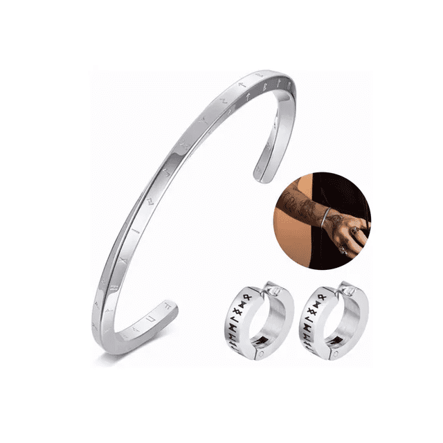 Brazalete 24 Runas Vikingos Pulsera Hombre Acero Inoxidable Xtellar plateado