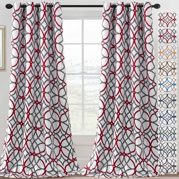Cortinas opacas con diseño impreso de 84 pulgadas de largo, juego de 2 paneles, cortinas con aislamiento térmico para dormitorio, sala de estar, cortinas geométricas modernas con ojales para ventana, gris pardo y marrón, burdeos y gris, 52 pulgadas de ancho x 108 pulgadas de largo