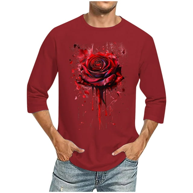 Men'S Printed Round Neck Casual Fashion Short Sleeved Round Neck Shirt
