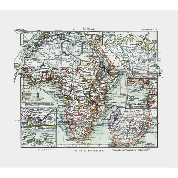 Historic Map - Africa - Perthes 1921 - Vintage Wall Art