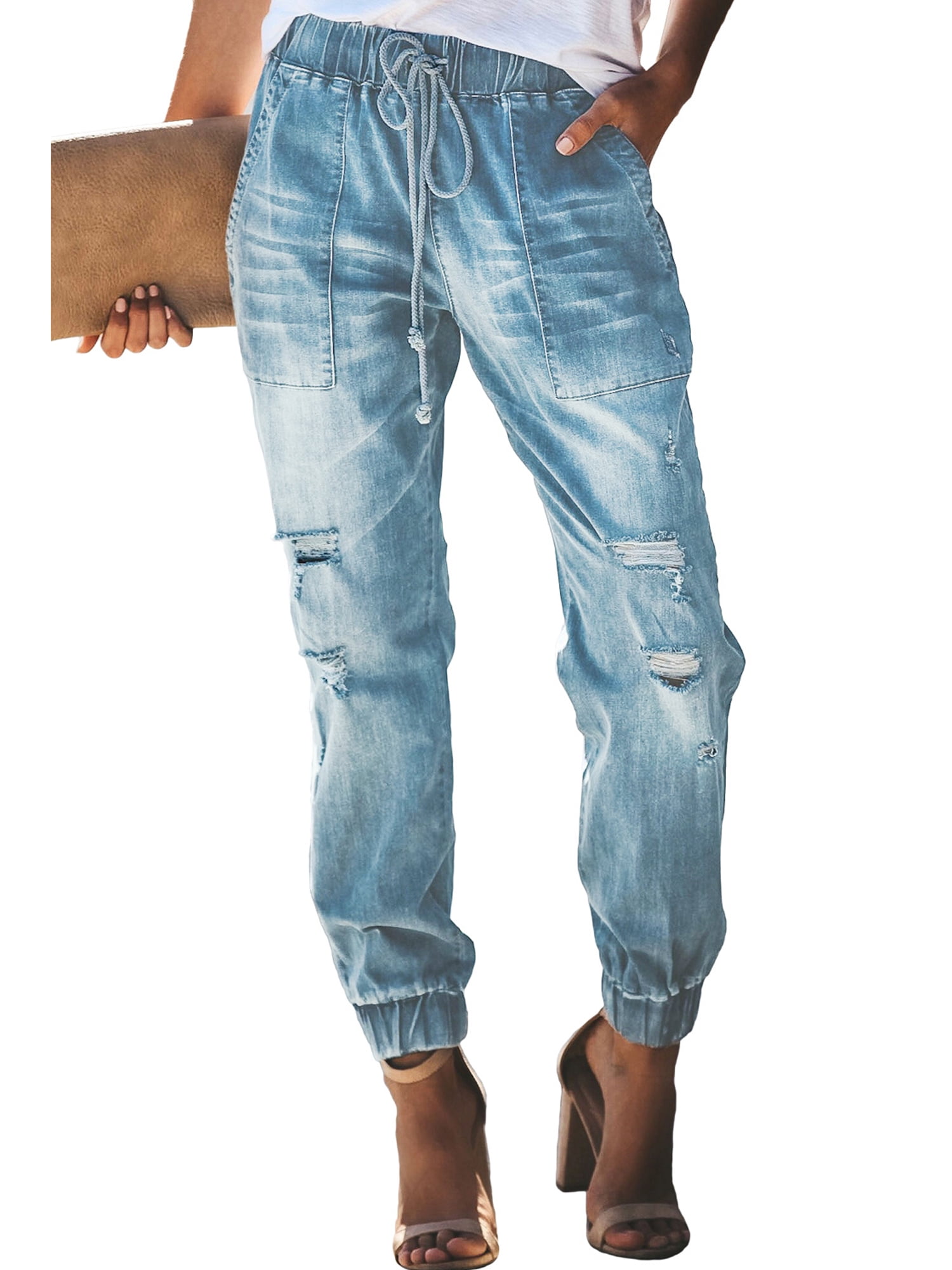 distressed jogger jeans womens