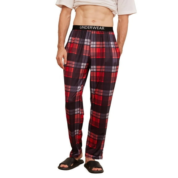 Men's casual loose plaid printed home pants