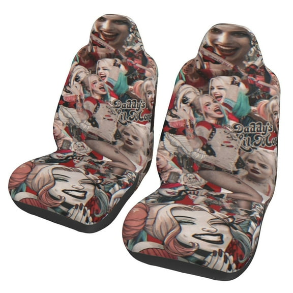 Harley Quinn Car Seat Cover Set of 2 Fashion Stretchy Front Seat Protector Universal Fit for Auto Truck SUV Van Sedan Car Interior Accessory Decoration