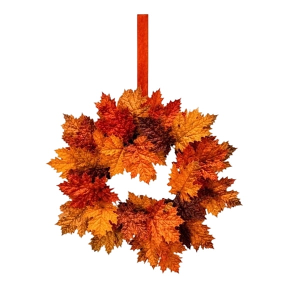 Mini Fall Maple Leaf Wreath Artificial Autumn Hanging Garland Small Wreath With Ribbon For Cabinet Door Window Thanksgiving Home Decororange-20Cm