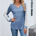 thumbnail image 4 of Fashion Womens Tops 2026 Plus Size Shirts Casual Solid Color V-neck Loose Long Sleeve Lace Contrast T-shirt Top, 4 of 9