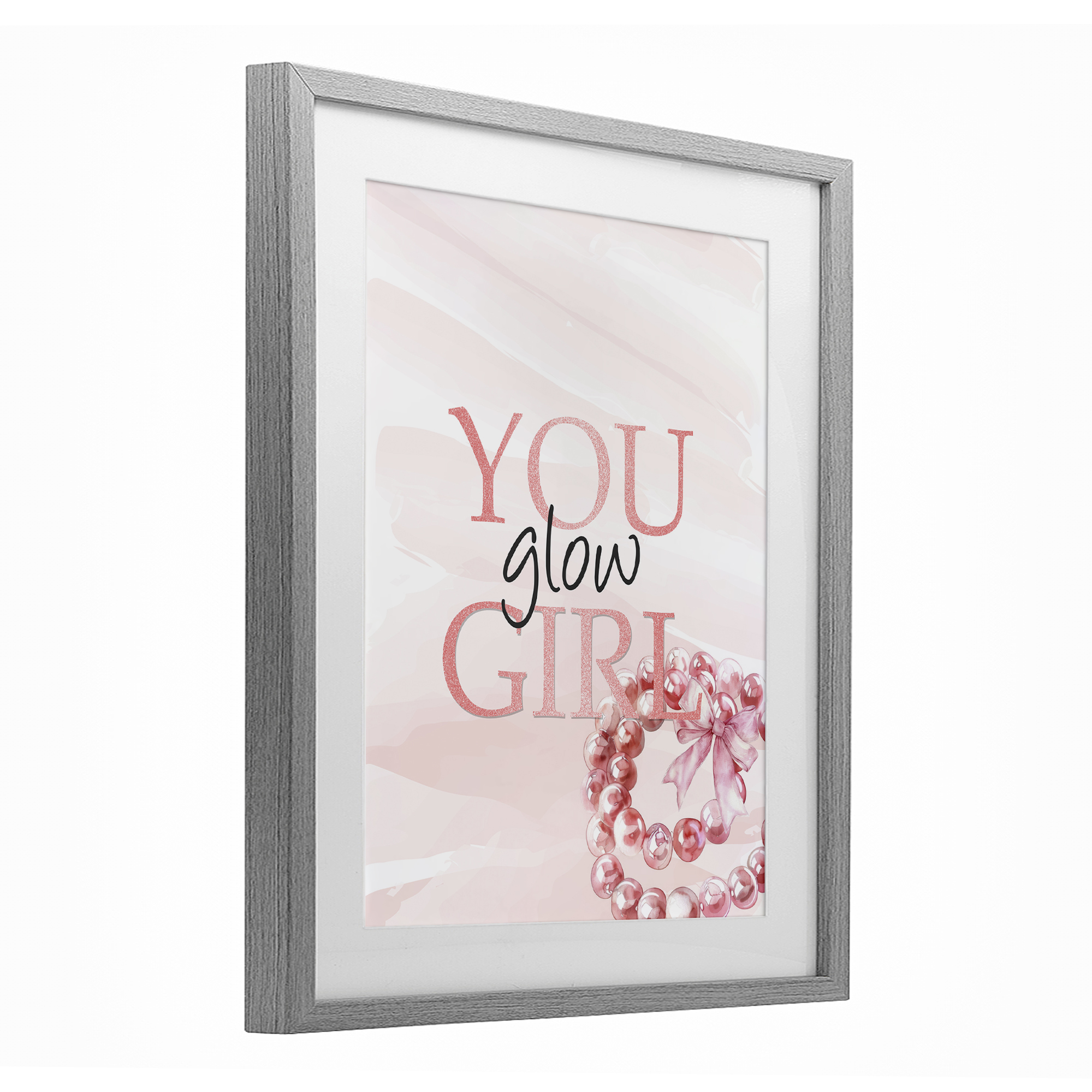 You Glow Girl Feminine Gray Framed Print Under Glass, design by Kim Allen