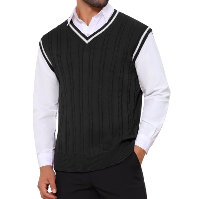 INSPIRE CHIC Chaleco de Suéter de Punto de Color Sólido sin Mangas para Hombre XL Negro