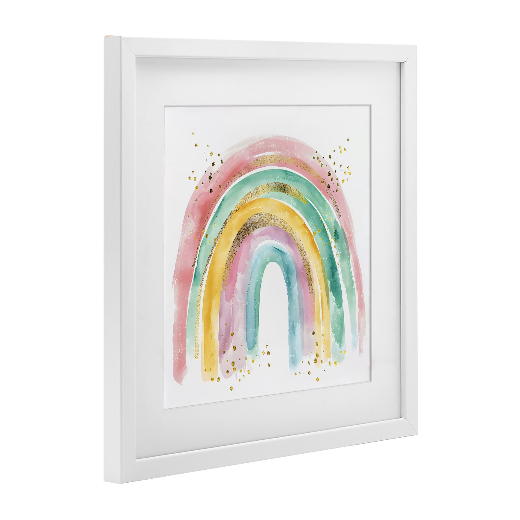 Stupell Industries Pastel Rainbow with Gold Accents White Framed Print Under Glass, design by Creative Studio