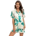thumbnail image 1 of MintLimit Women Stain Silky Floral Short Sleeve V-neck Button Down Shirt and Shorts Summer Loungewear Pajamas Sleepwear, 1 of 4