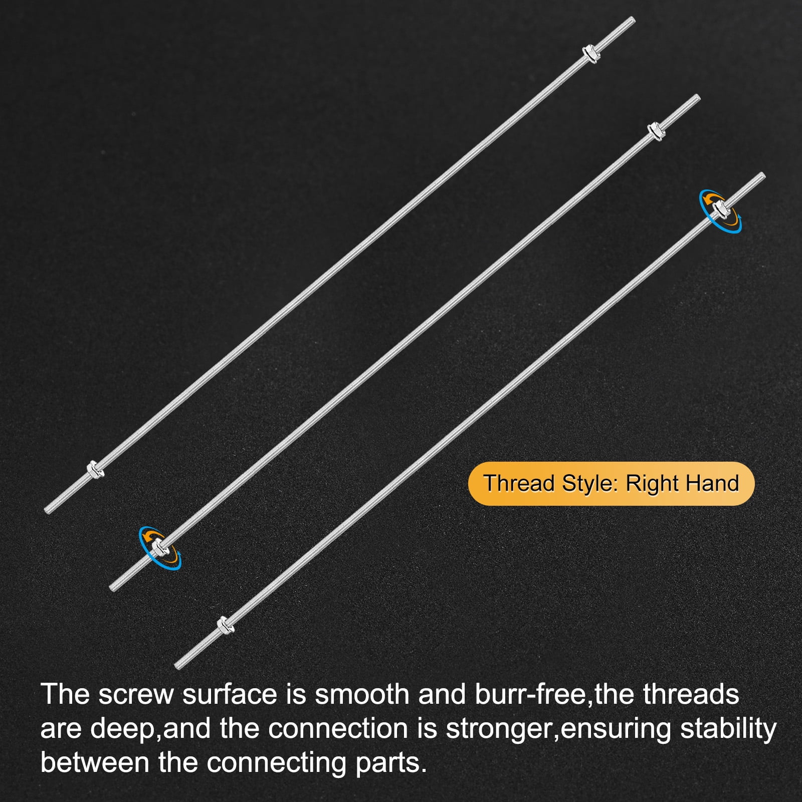 Uxcell 12-Pack Fully Threaded Rod, M4x400mm 201 Stainless Steel Right Hand Thread Bar Studs with Hex Nuts and Washers