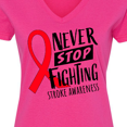 thumbnail image 4 of Inktastic Never Stop Fighting Stroke Awareness Red Ribbon Women's V-Neck T-Shirt, 4 of 5