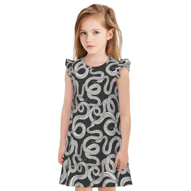 Fotbe Snake Vestido de Dormir para Niñas de 3 a 10 Años, Mangas Cortas, Estilo Princesa, Pijama Camisón con Mangas Voladas-Medium