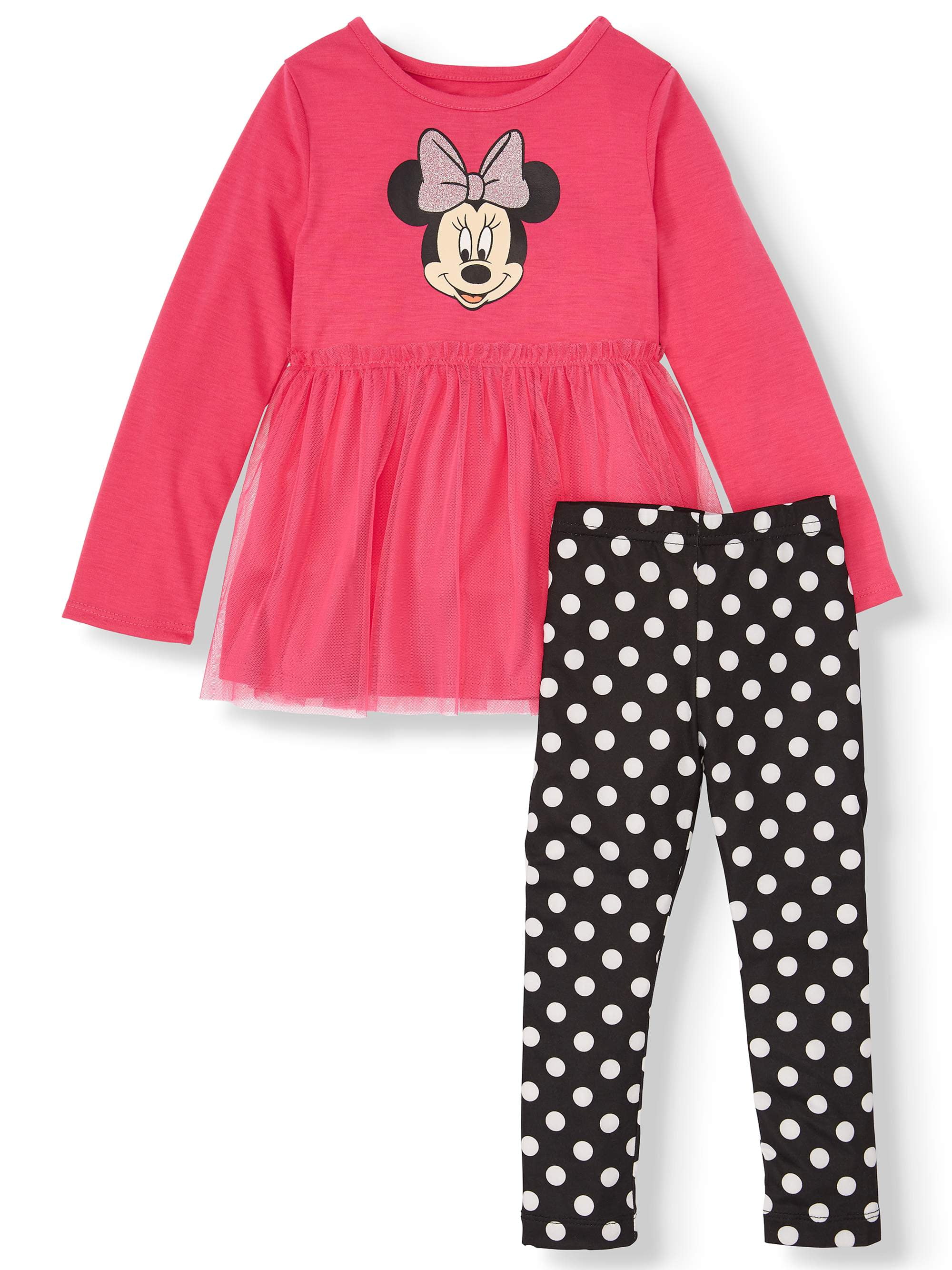 Disney Minnie Mouse Toddler Girls Long Sleeve Ruffle Tunic Shirt & Legging Set 