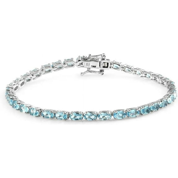 Women's Sterling Silver Blue Topaz Tennis Bracelet Oval Cut Stones