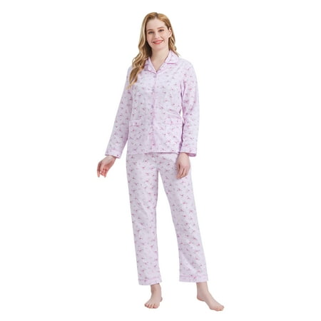 

GLOBAL Womens 100% Cotton Notch Collar Pajama Set with Pockets 2-Piece Sizes S to 3XL