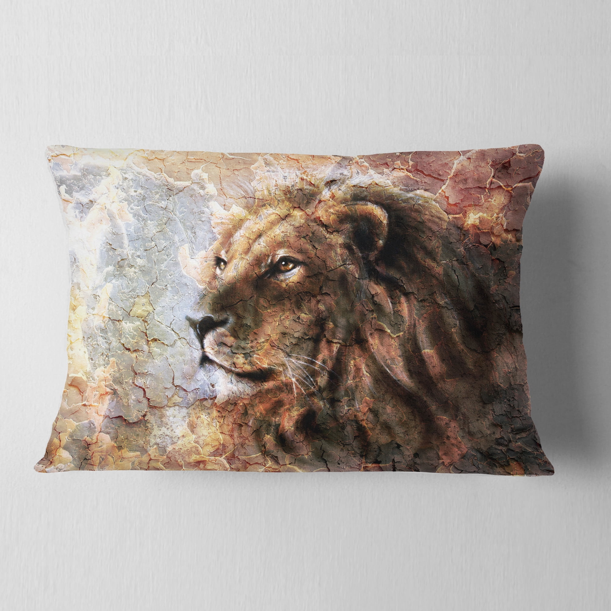 Designart Peaceful Lion - Animal Throw Pillow - 12x20