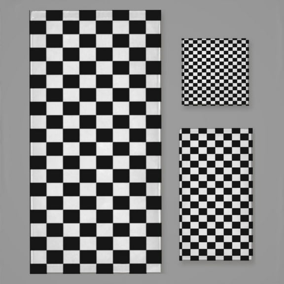 Black And White Plaid Bath Towel Sets For Bathroom Hand Towels Fingertip Towels 3 Piece Soft Absorbent For Bathroom Kitchen Hotel Beach