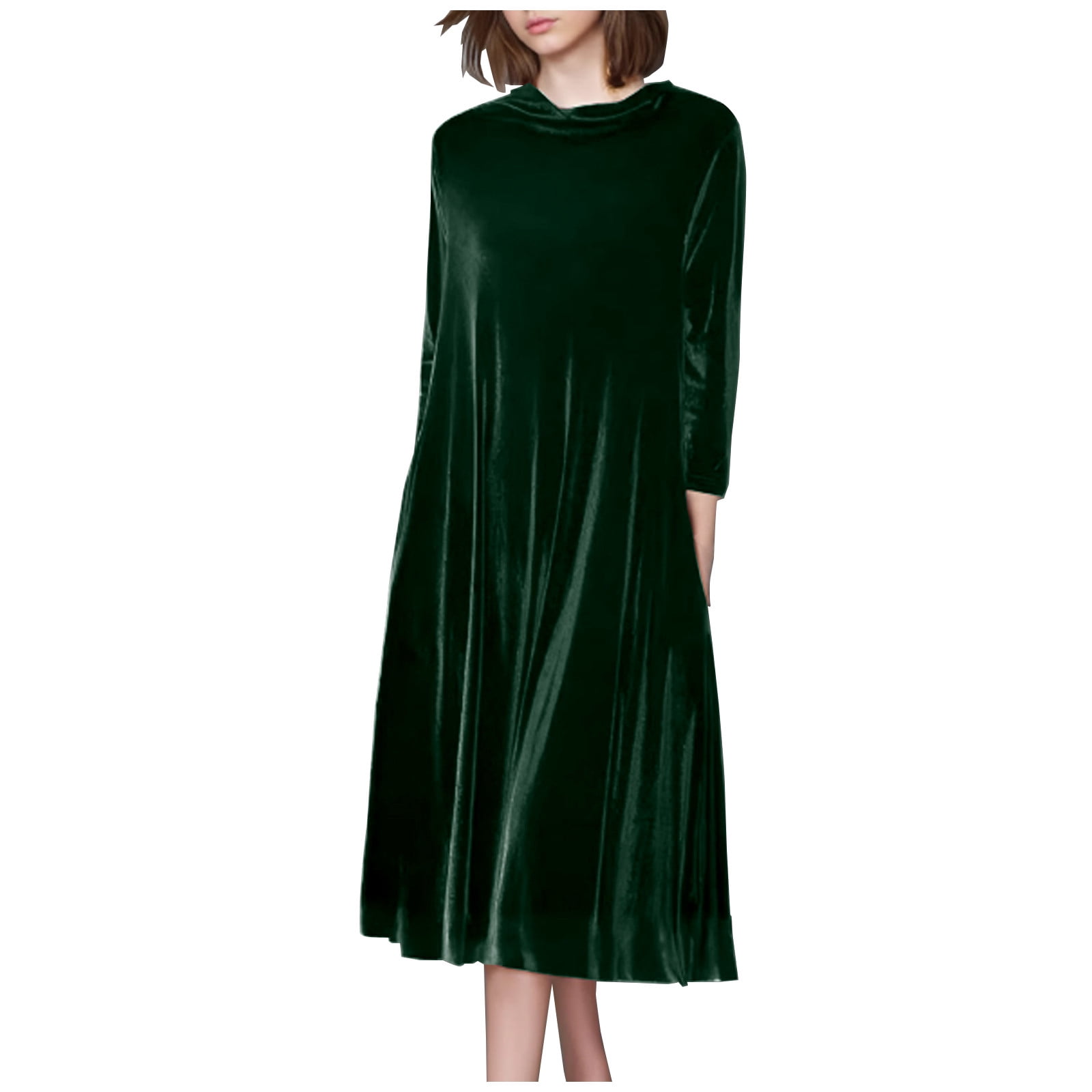 OSFVNOXV Velvet Dress for Women Plus Size Long Sleeve Evening Dress Loose Fit Solid Color Wedding Guest Dress