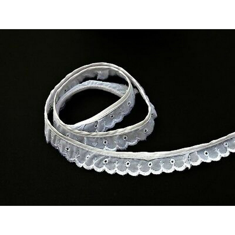 1" White Gathered Ruffled Cotton Eyelet Lace Trim Lot Sewing Starting 5 Yards