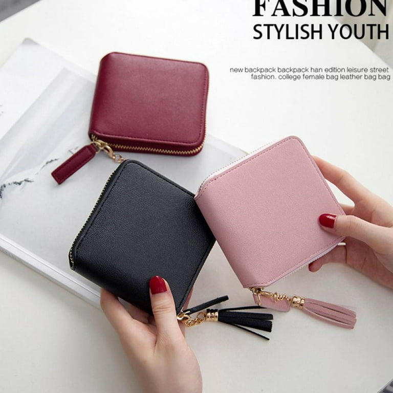 Ladies Women RFID Blocking Small Wallet Lightweight Soft Genuine Designer Leather Purse with Coin & ID Card Pocket Gift Boxed Fuchsia Black