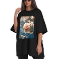 thumbnail image 4 of Plus Size Shirt for Women Black Tops for Women Short Sleeves Shirt for Women Peach Blossom2 T Shirt Crewneck Shirt for Women 4XL, 4 of 5