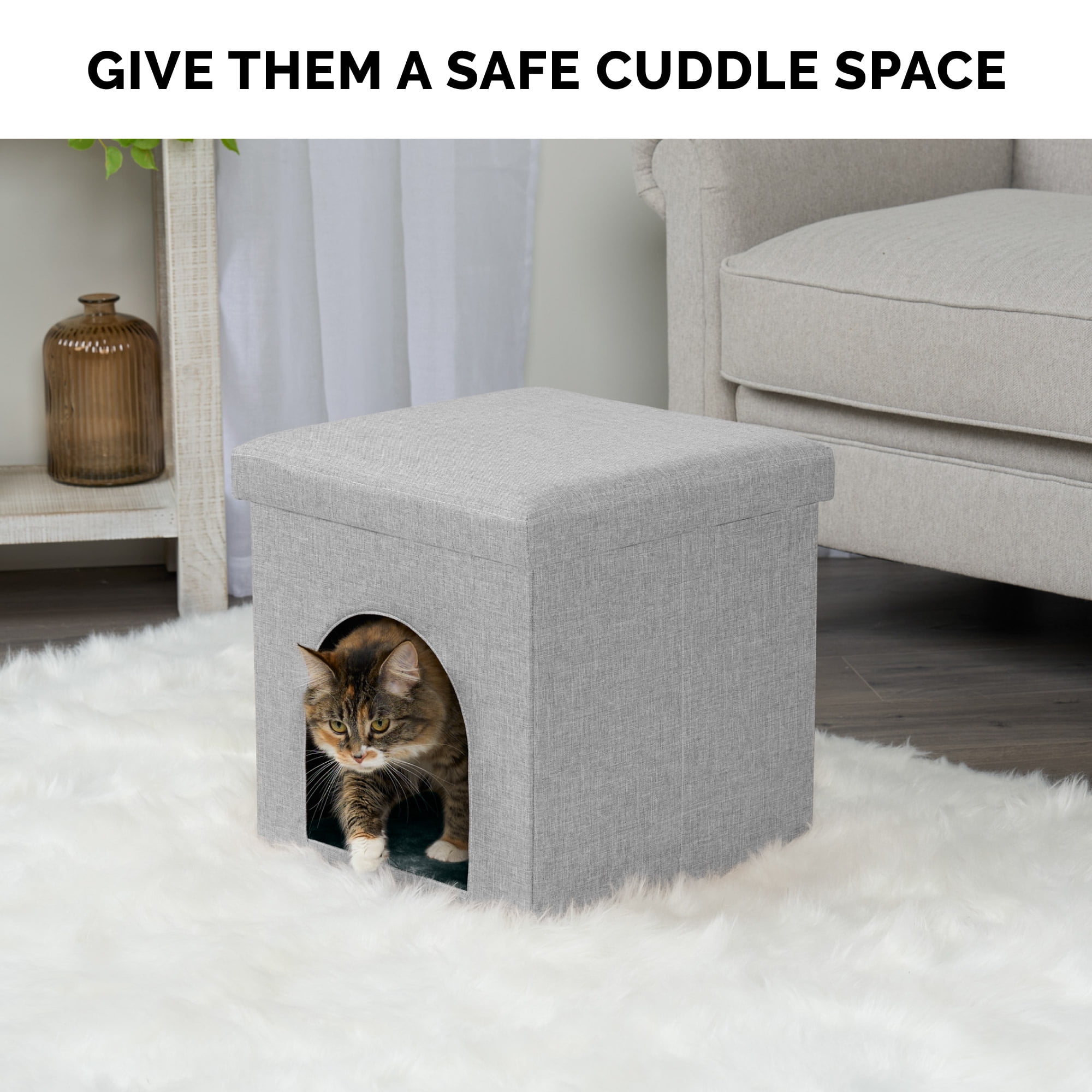 FurHaven Pet Products Small Pet House Footstool for Dogs & Cats - Mist Gray