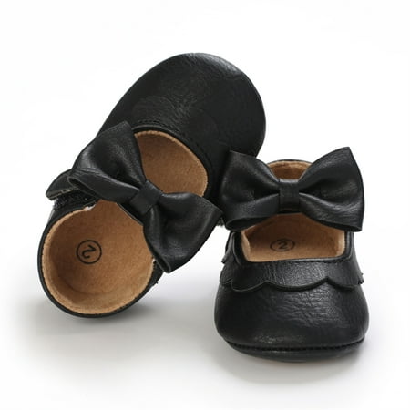 Loliuicca Baby Girls Mary Jane Flats Elegant Bowknot Dress Shoes Crib Shoes
