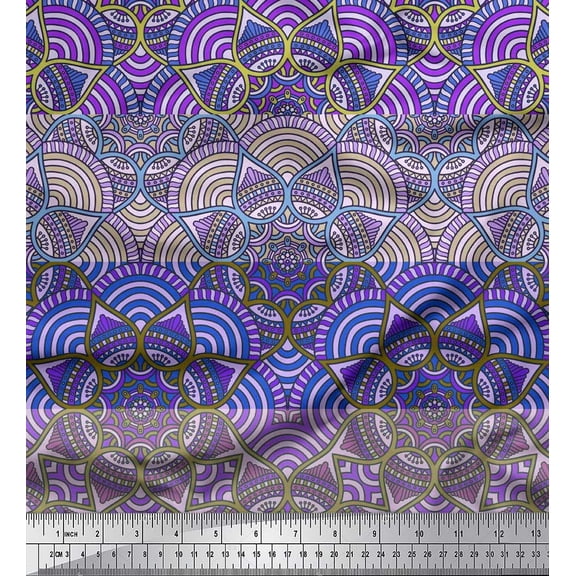 Soimoi Cotton Duck Fabric Stripe & Mandala Kaleidoscope Print Fabric by the Yard 42 Inch Wide