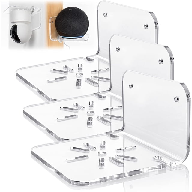 Juego de 3 estantes de pared pequeños de acrílico para cámaras de seguridad, monitores para bebés y más, estante adhesivo universal de 4 pulgadas (transparente)