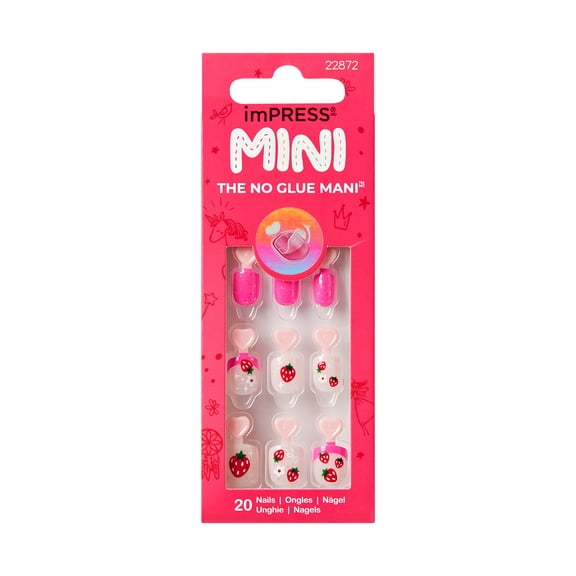 Kiss Impress MINI Press On Nails for Kids, ‘Hop & Joy’, Pink, Squoval, 20 Count
