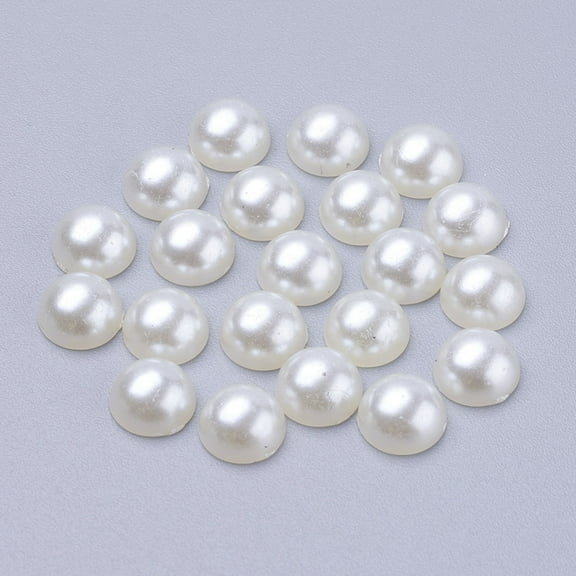 Half Round Acrylic Imitated Pearl Flat Back Cabochons Creamy White Size: about 7mm in diameter 3.5mm thick