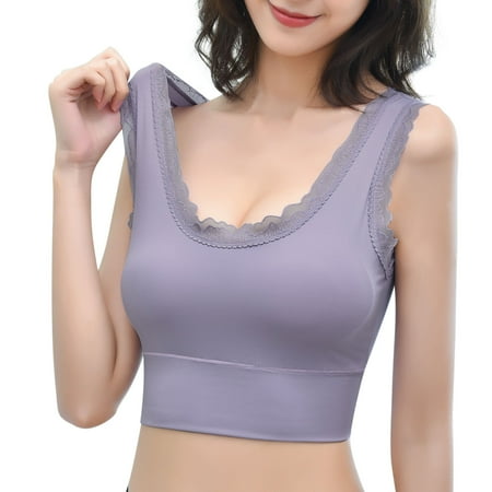 Clearance Lace Bralettes Padded Sports Bra for Women Full Coverage Shelf Bras Crop Tank Top Back Smothing Pullover Umderwear Workout Yoga Camisole Plain Basic Top
