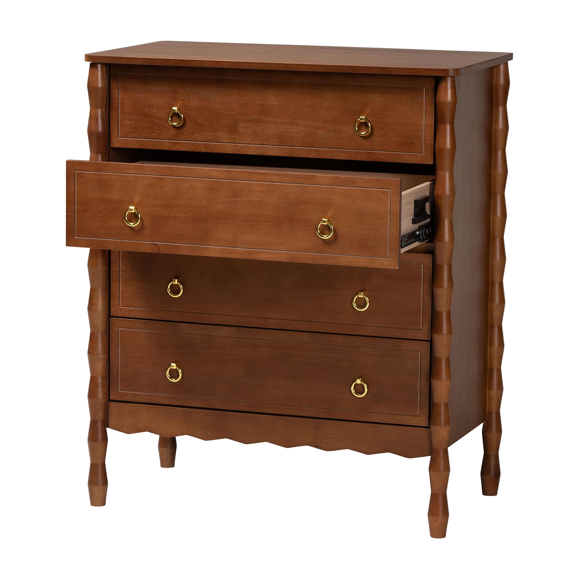 Baxton Studio Seamus Mid-Century Modern Chest, 4-Drawer, Walnut Brown