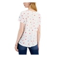 thumbnail image 2 of STYLE & COMPANY Womens White Ribbed Sheer Printed Short Sleeve V Neck T-Shirt Petites PL, 2 of 2