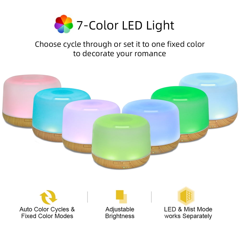 500ml Ultrasonic Essential Oil Diffuser & Humidifier with Remote, Auto-Off Timer, 7 Color Changing Night Light for Home, Office, Yoga