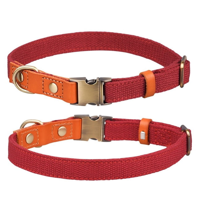 5 collares de lona para perros, duraderos y ajustables, clásicos para mascotas con hebilla de metal de liberación rápida y anillo en D para pequeños, medianos y grandes (M, rojo)