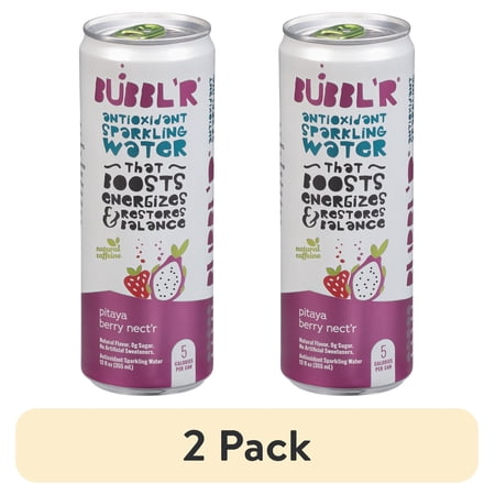 (2 pack) BUBBL'R Antioxidant Sparkling Water, pitaya berry nect'r, 12 fl oz Can