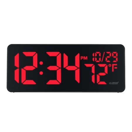 La Crosse Technology Red Digital LED Wall Clock with Indoor Temperature, 513-1411R