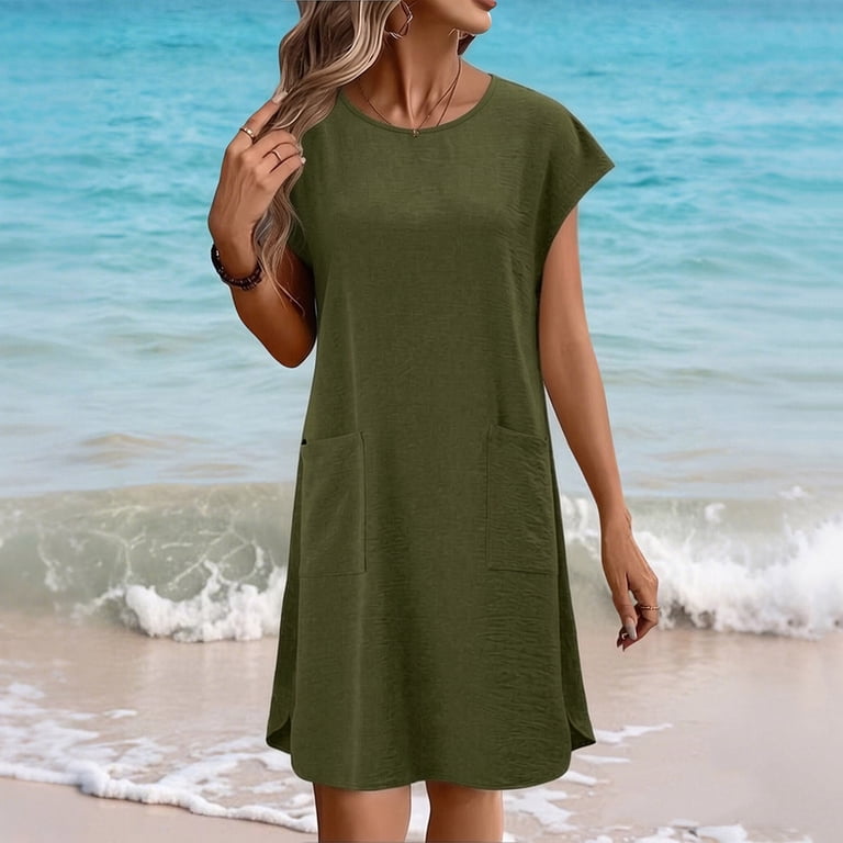 Kvture Summer Solid Color Dresses for Women Casual Crewneck Short Sleeve T  Shirt Dress Loose Vacation Tunic Dresses Blue Dress XXL