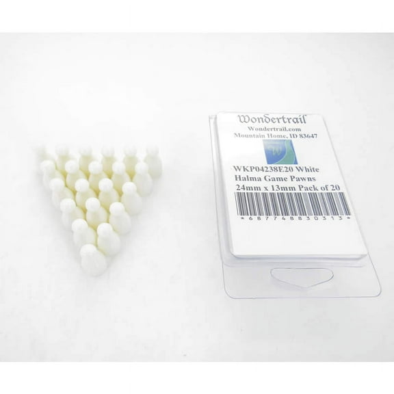 White Halma Game Pawns 24mm x 13mm (15/16in x 1/2in) Pack of 20 Wondertrail
