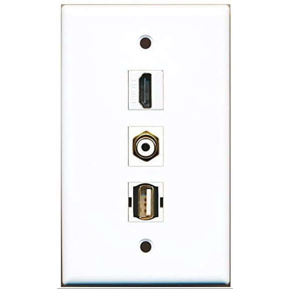 RiteAV - 1 Port HDMI and 1 Port RCA White and 1 Port USB A-A Wall Plate