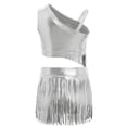 thumbnail image 3 of iiniim Girls Metallic Ballroom Latin Dance Dress Tassel Crop Top and Fringe Skirted Shorts 2 Piece Outfit Silver 16, 3 of 7