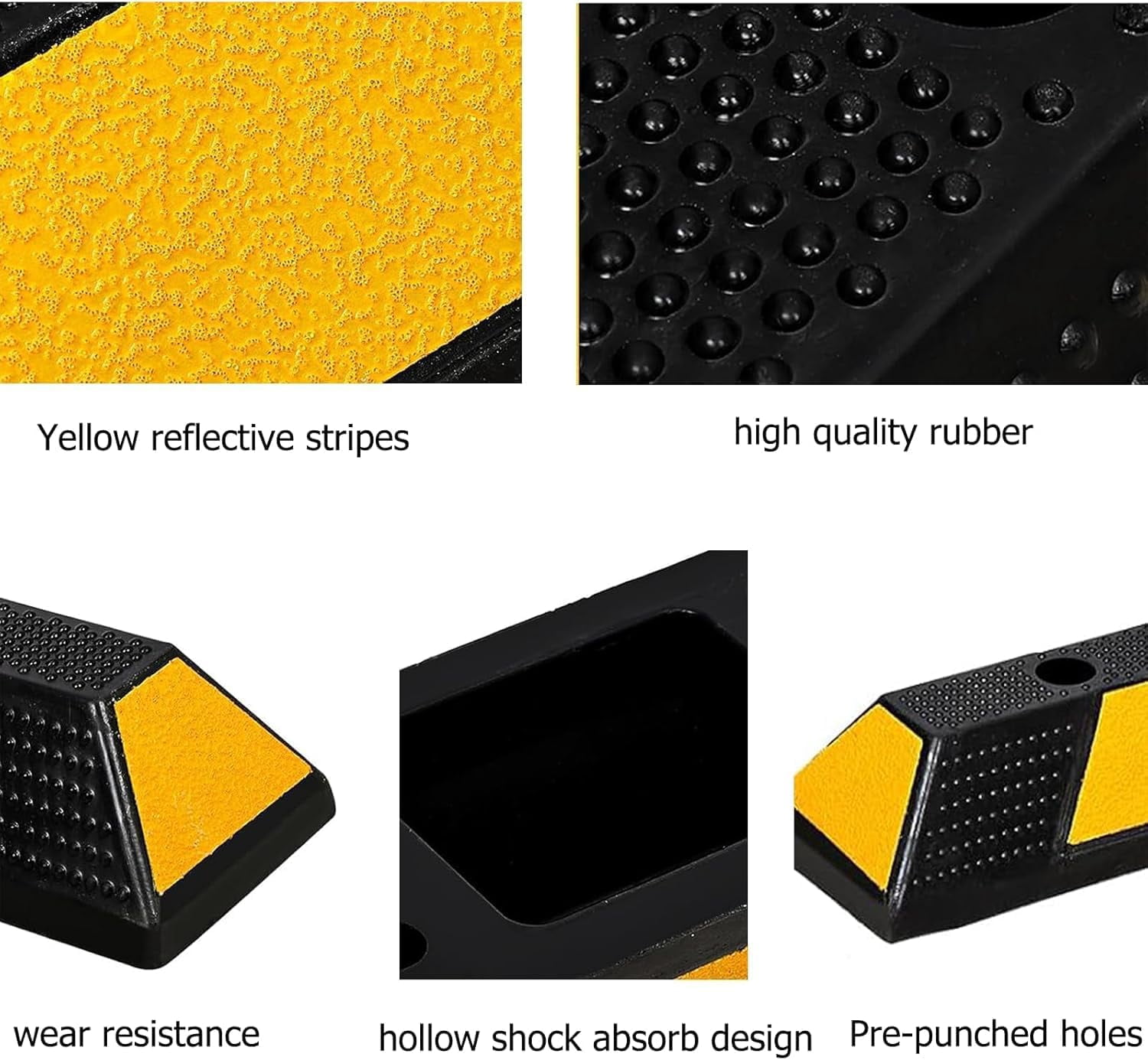 Wisykoke 1 Pack 6ft Curb Parking Garage Floor Stopper, 72 Inch Heavy Duty Rubber Parking Curb with Yellow Reflective Stripes, Rubber Parking Lot Stopper for Vehicles Truck Driveway
