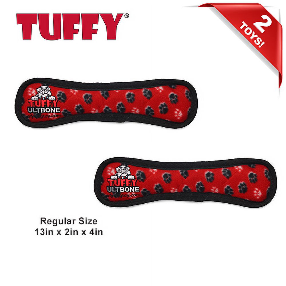 TUFFY® Ultimate Bone Red Paw, 2-Pack Durable Plush Squeaky Dog Toys