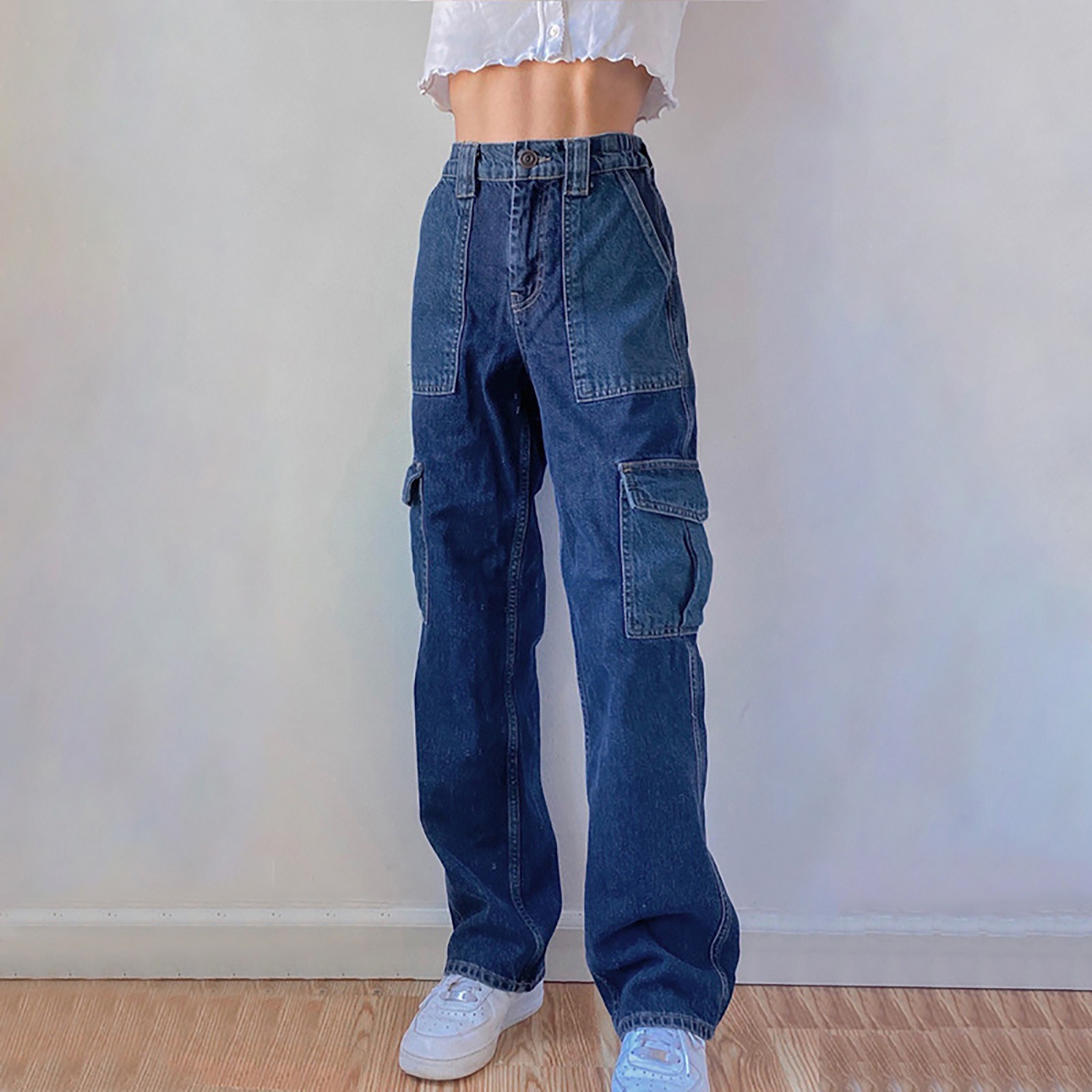 Mchoice Y2K Fashion Jeans for Women High Waist Straight Leg Pants Color Block Baggy Denim Jeans Trousers Vintage Streetwear on Clearance - image 4 of 7