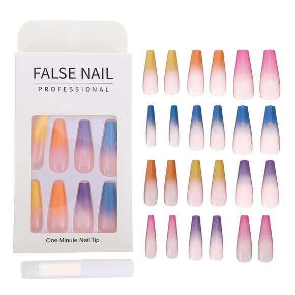 24pcs Super Long Rainbow Fake Nails Gradient Color Press on Fingers Nails