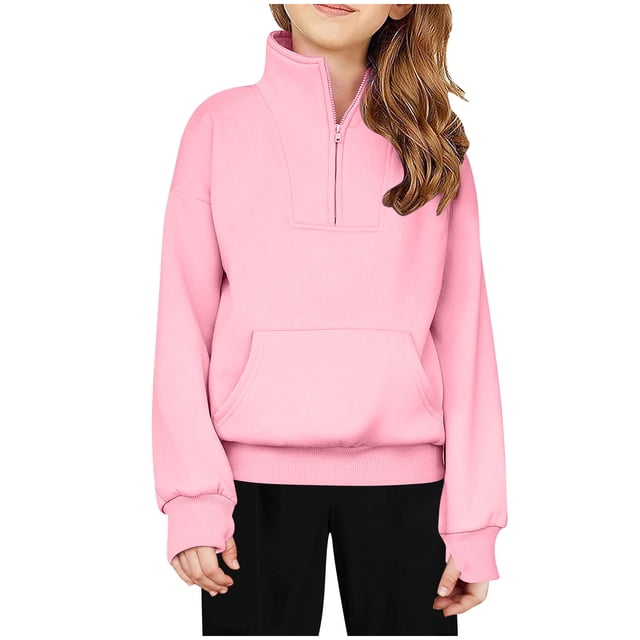Timegard Baby Clothes for Girl Half Zipper Stand Collar Sweatshirts Fall Winter Loose Comfy Pullover