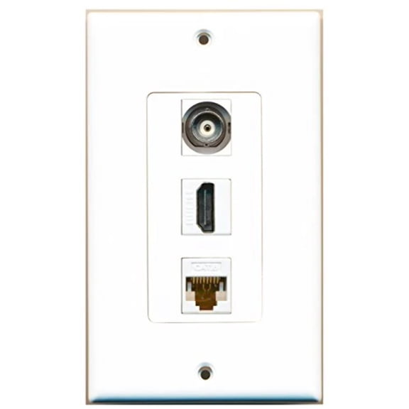 RiteAV - 1 Port HDMI 1 BNC 1 Cat6 Ethernet White Wall Plate Decorative