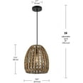 thumbnail image 3 of 1-Light Pendant Light, Brown Woven Rattan Shade, Adjustable Height, Black Hanging Cord, Kitchen Island, Pendant Light Fixture, Home Décor Lighting, Bulb Not Included, 3 of 5