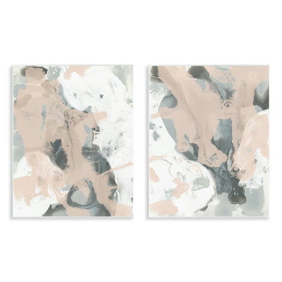 Stupell Industries Beige & Gray Splashes Abstract Painting Unframed Art Print Wall Art, 11 x 14, Set of 2